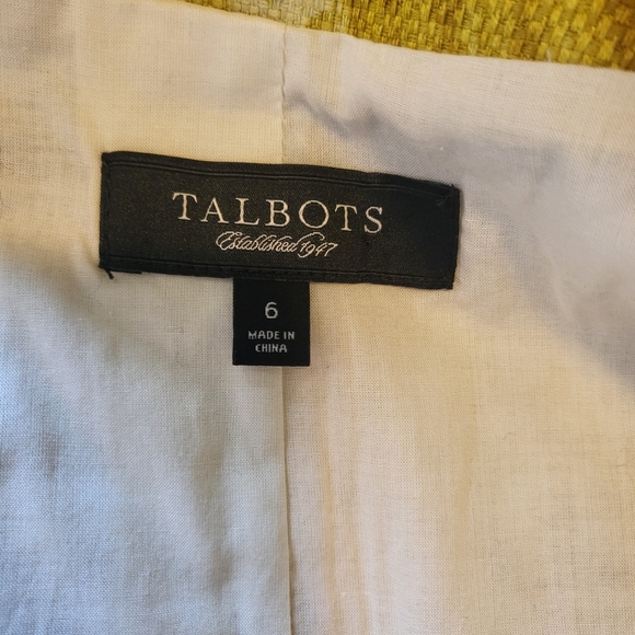 NWOT Talbots Mustard & Pink Rose Woven Cotton Canvas 2 Piece Blazer Skirt Suit - Picture 9 of 16